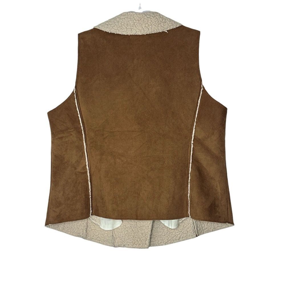 Caslon Vest Women 1XFaux Suede Open Front Sherpa Tan Cowgirl Rodeo Horse Outdoor - Picture 2 of 9